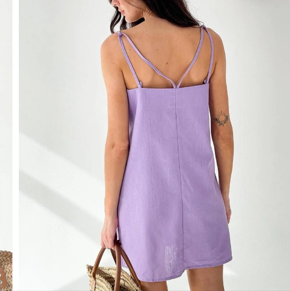 Xrestukom Women's Linen Mini Dress in Lilac, Size Large NIB - Picture 2 of 12